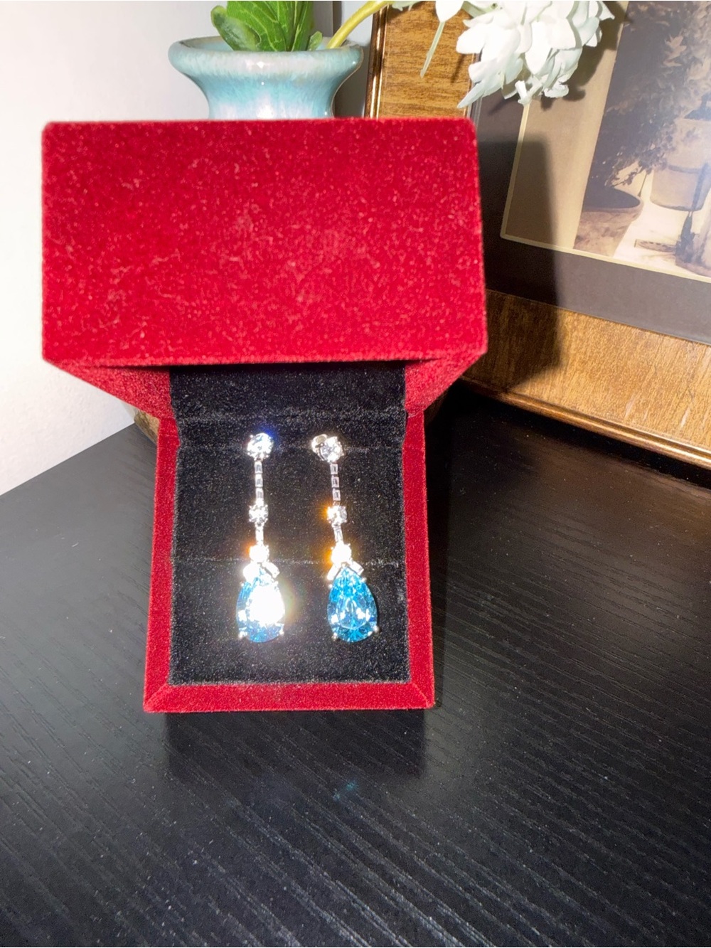 Nextearrings Pear Cut Aquamarine Crystal Drop Earrings w/ Box - Picture 6 of 8